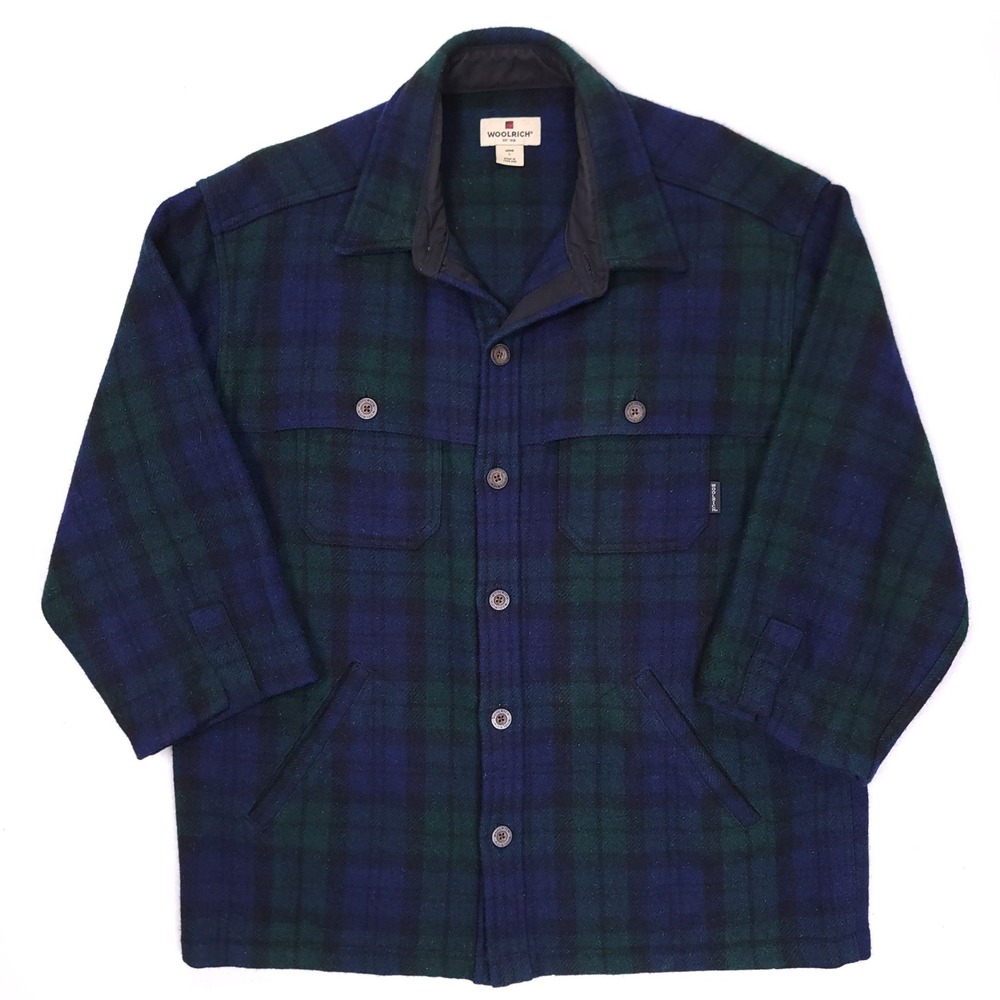 Woolrich Mens Blackwatch Plaid Wool Blend Cruiser Shirt Jacket Navy Green‎ L